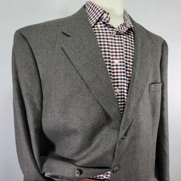 Hart Schaffner Marx Men's Sport‎ Coat Blazer Flannel Houndstooth Soft Wool 46L